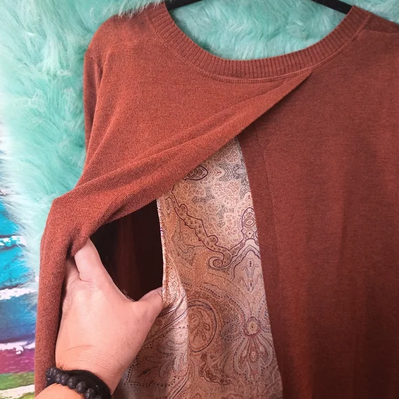 Dalia Rusty Brown Crew Neck Long 3/4 Sleeve Layered Top Size 1X - Picture 10 of 11